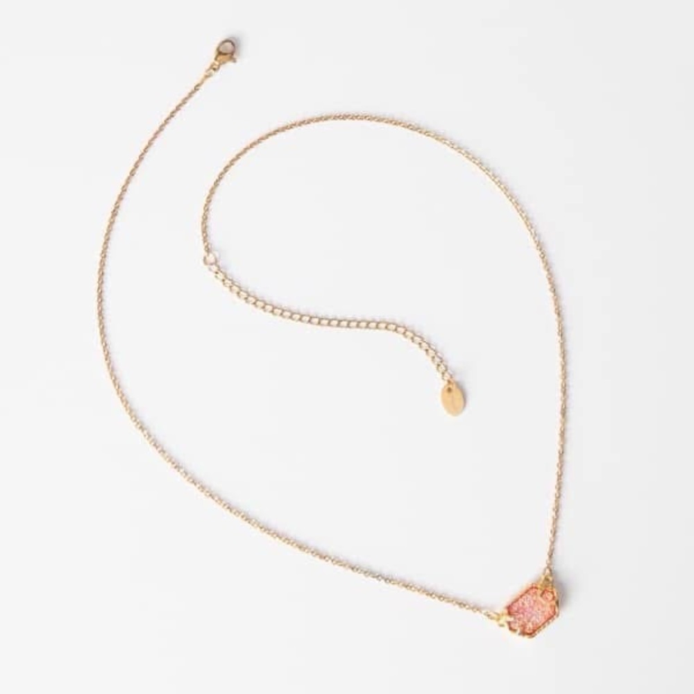 NEW Coral Druzy Necklace 18k Gold Plated - Picture 7 of 9